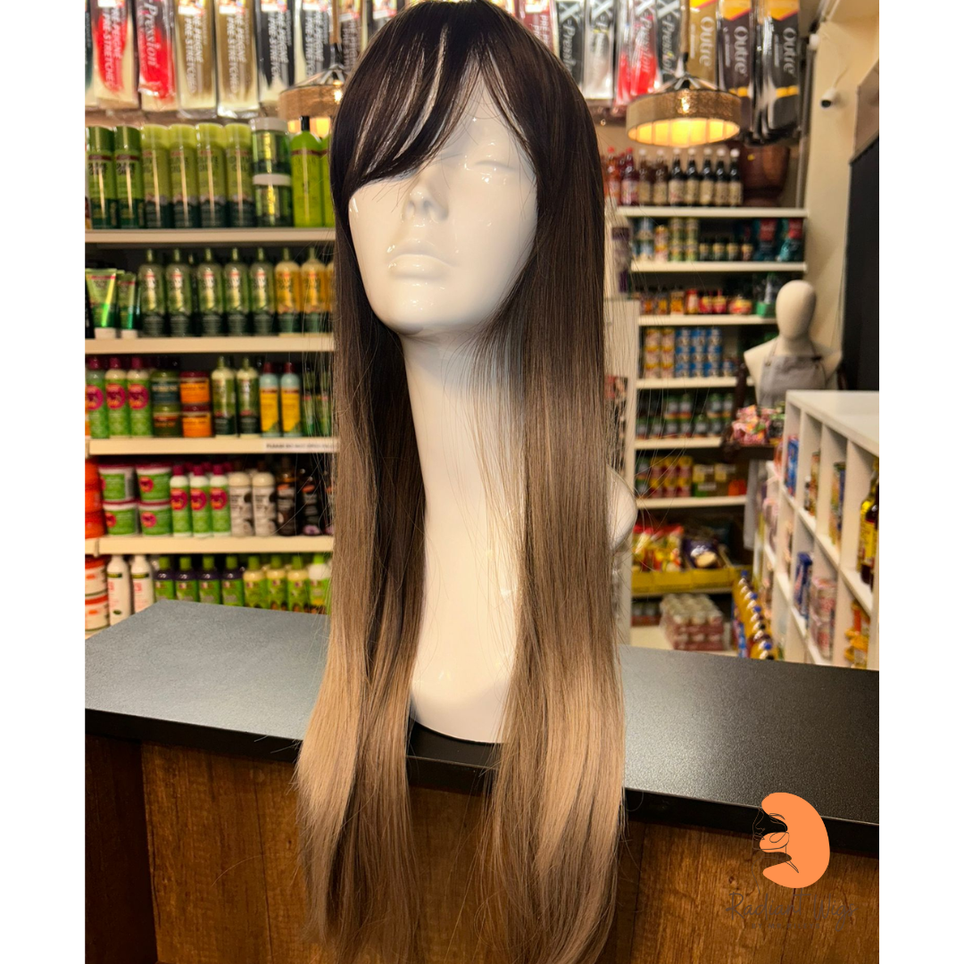 Alyssa - 28", Straight, Synthetic Wig - Dark Brown & Grey Ombre