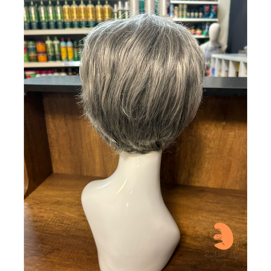 Fern - 8", Straight, Human/Synthetic Blend Wig - Grey