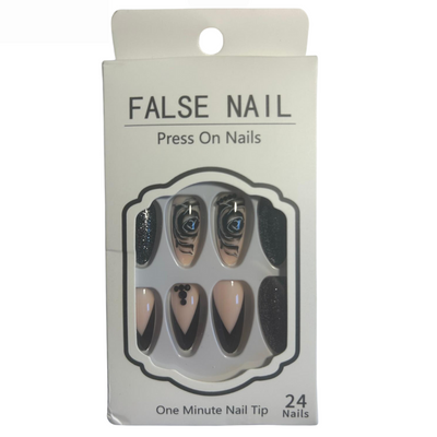 False Press On Nails - Black Rose Design
