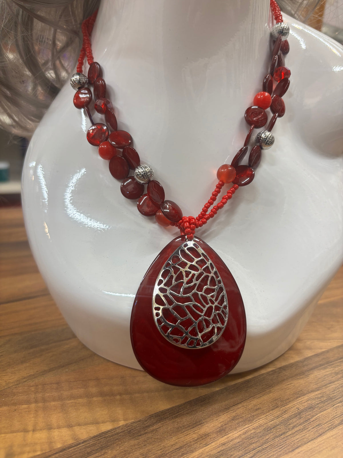 Red & Silver Statement Necklace