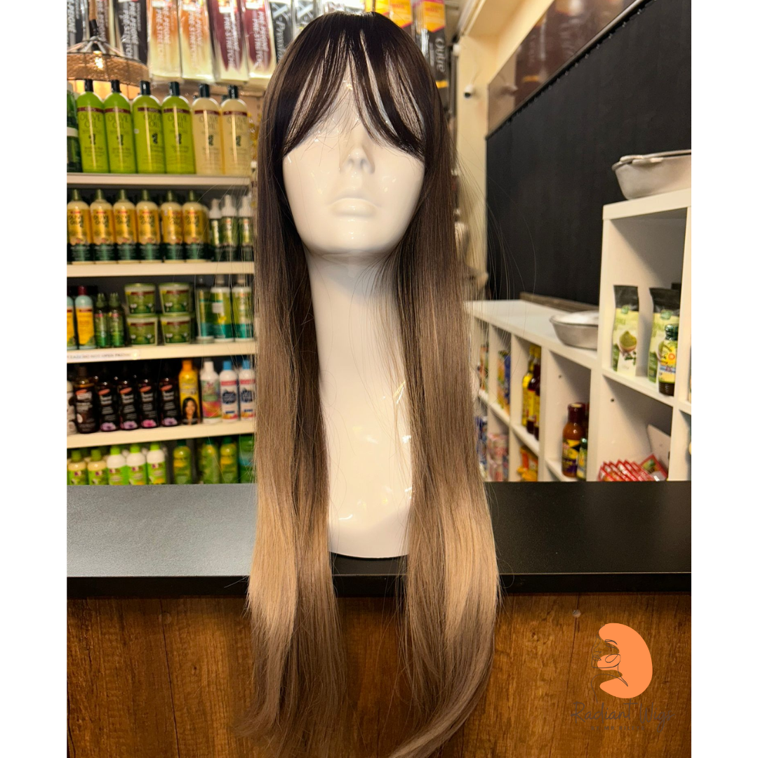 Alyssa - 28", Straight, Synthetic Wig - Dark Brown & Grey Ombre