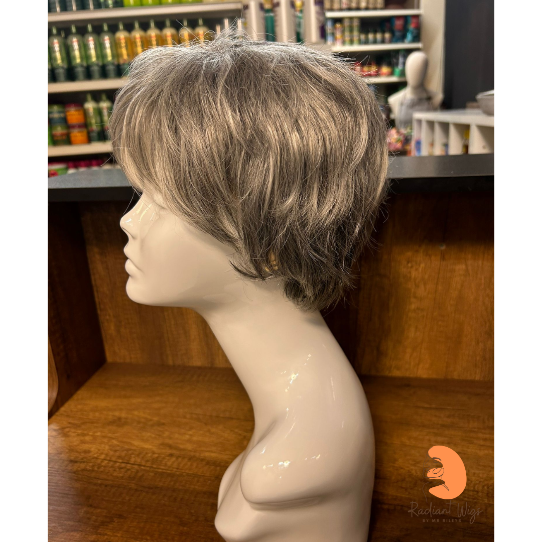 Fern - 8", Straight, Human/Synthetic Blend Wig - Grey