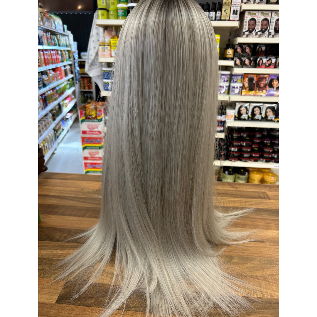 Harley - 23", Straight, Synthetic Wig - Grey with Brown Roots