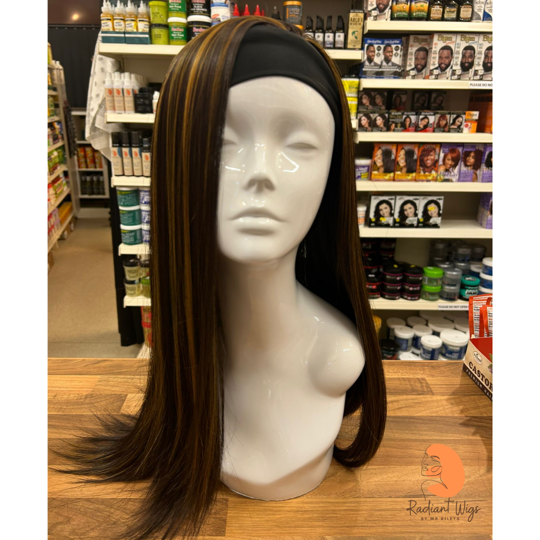 Nicole - 21", Straight, Synthetic Headband Wig - Dark Brown with Highlights