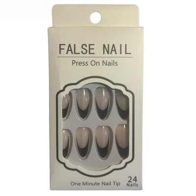 False Press On Nails - Black French Tip Design