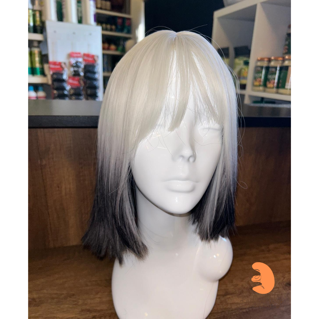 Kaz - 11", Straight, Synthetic Wig - White with Black Tips