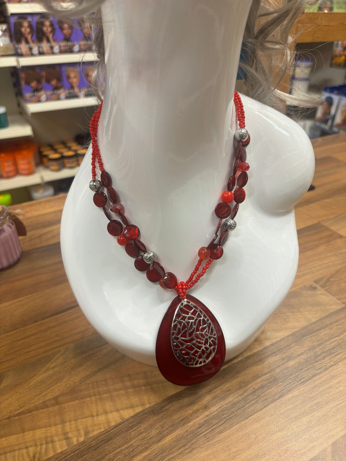 Red & Silver Statement Necklace