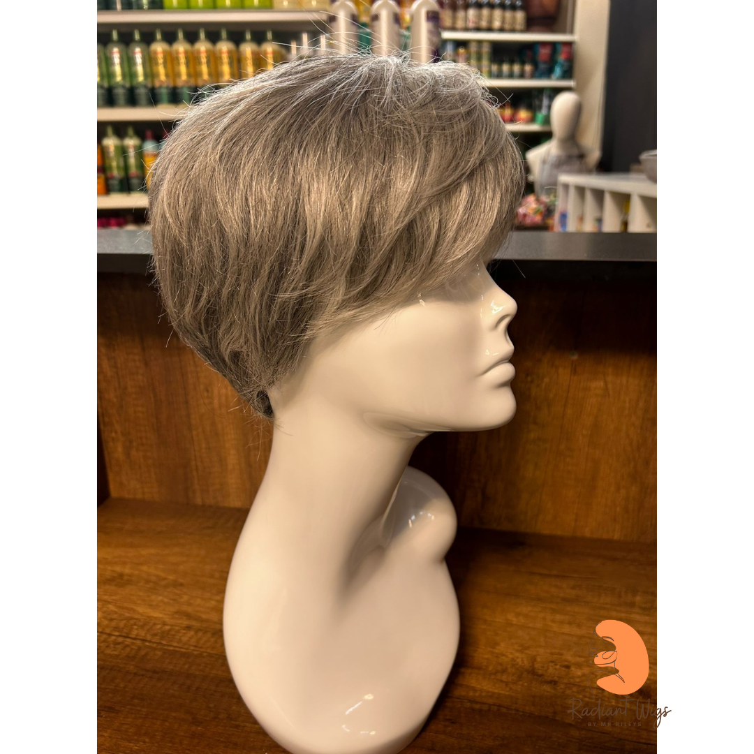 Fern - 8", Straight, Human/Synthetic Blend Wig - Grey