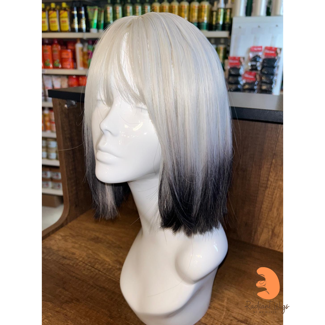 Kaz - 11", Straight, Synthetic Wig - White with Black Tips