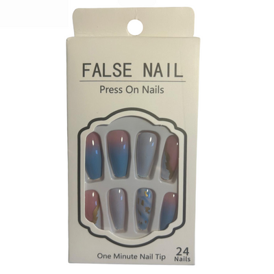False Press On Nails - Baby Blue & Pink Design