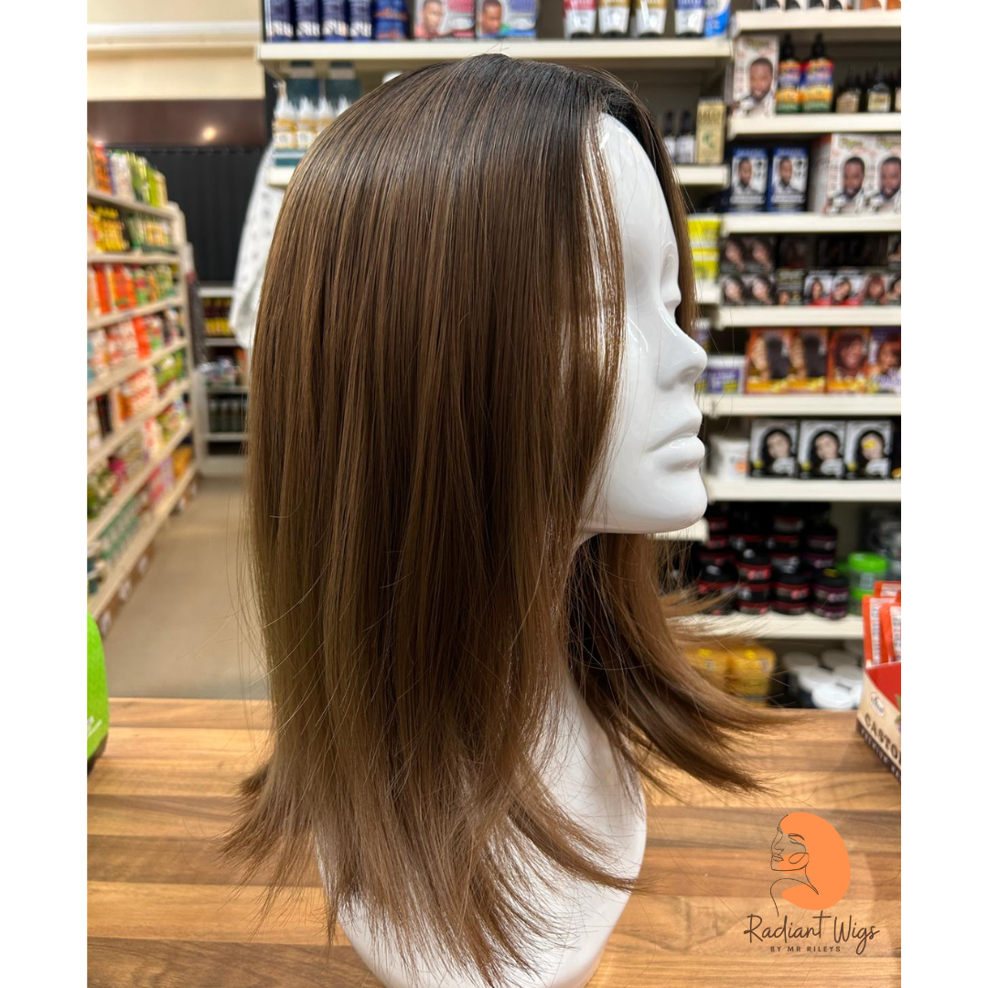 Eden 1 - 15", Straight, Synthetic Wig - Dark Roots, Honey Brown