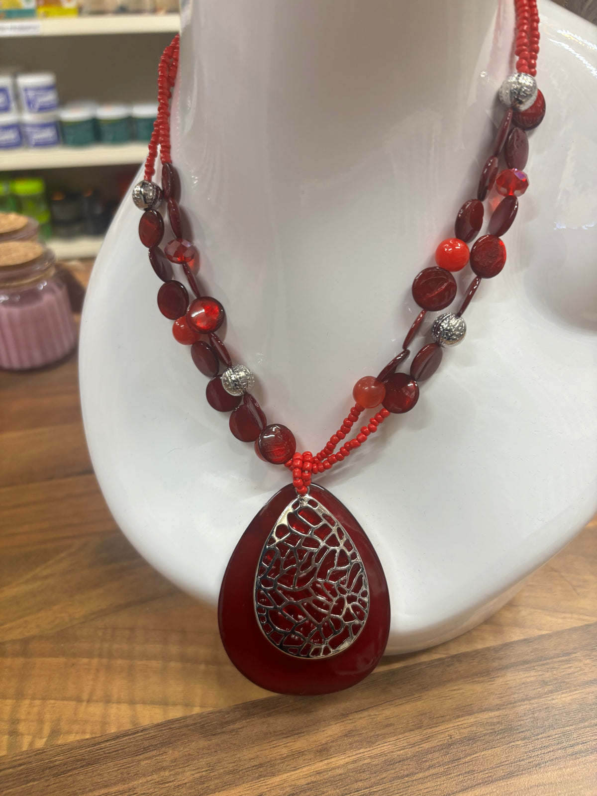 Red & Silver Statement Necklace