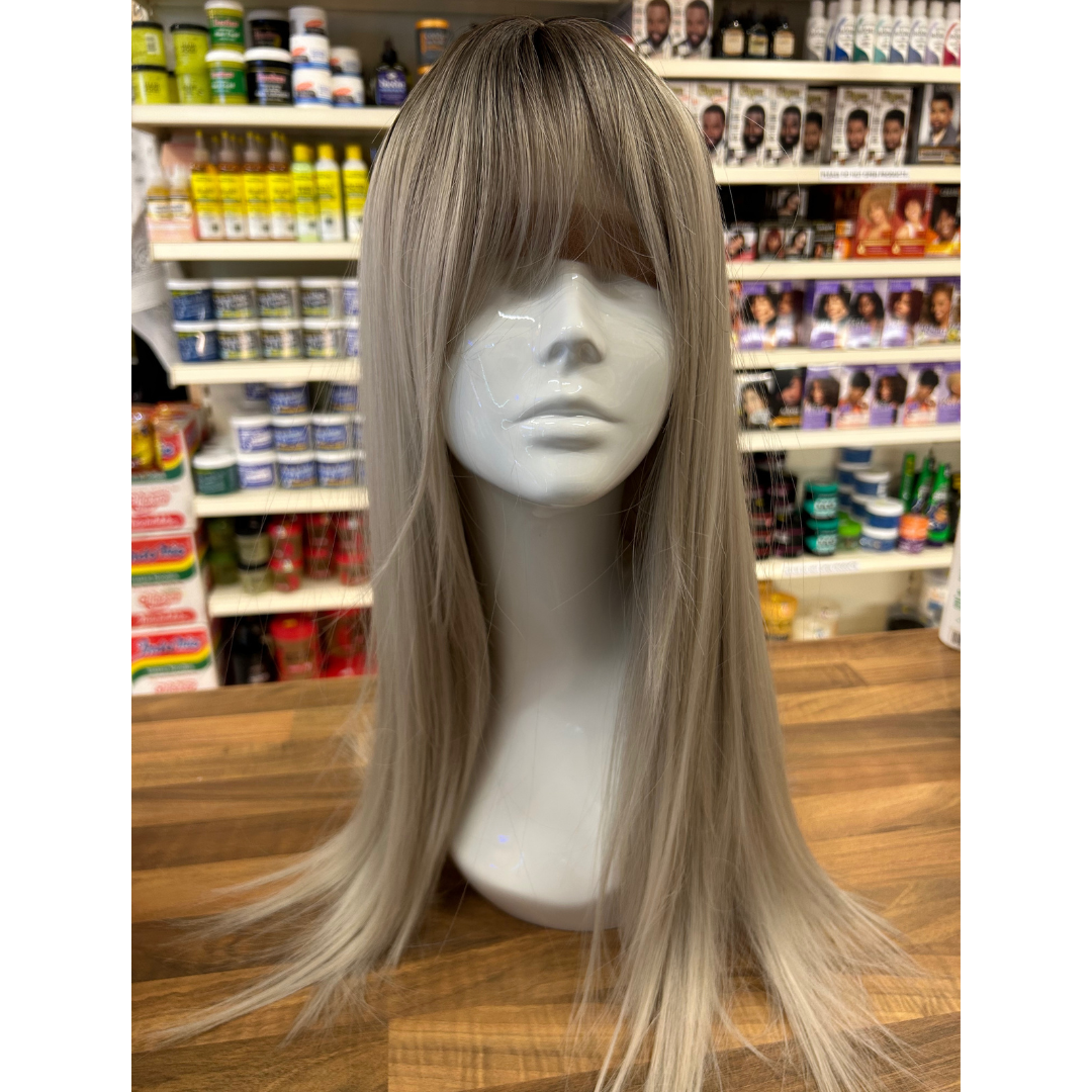 Harley - 23", Straight, Synthetic Wig - Grey with Brown Roots