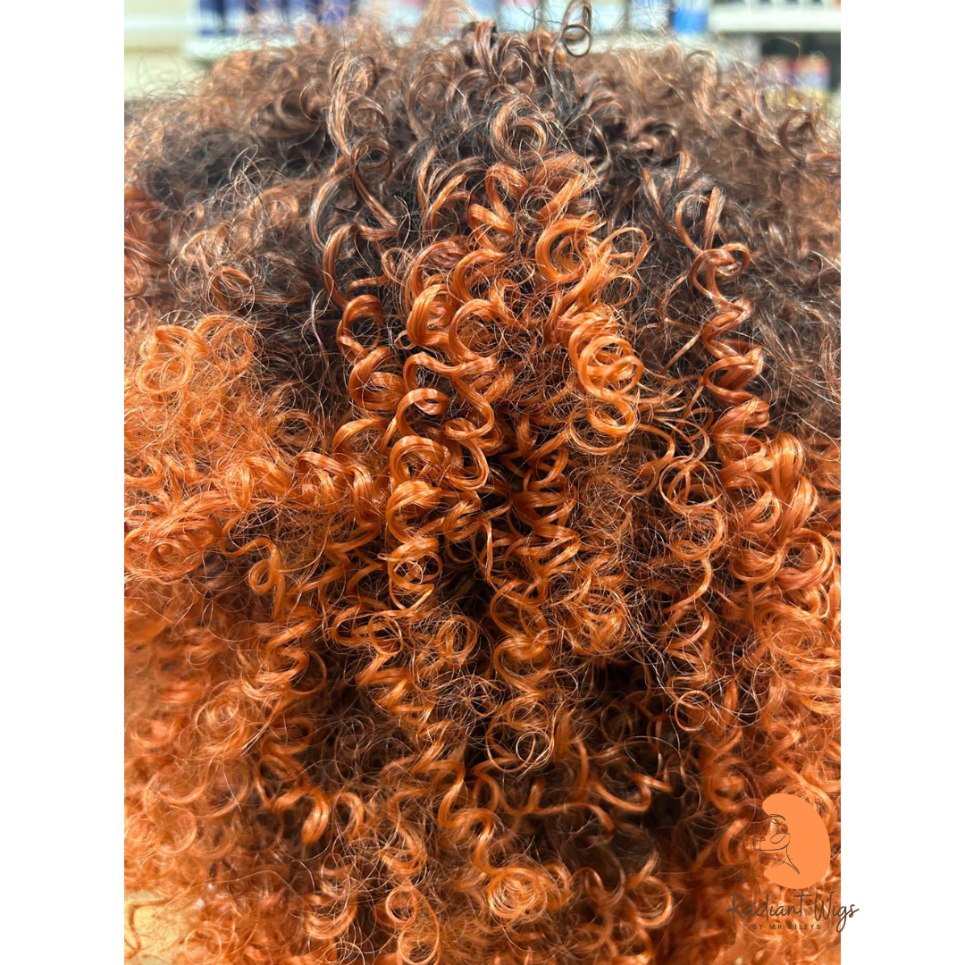 Kelis - 14" Curly Synthetic Wig - Brown/Orange Ombre