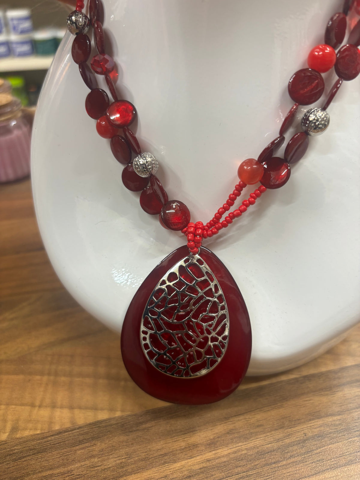 Red & Silver Statement Necklace