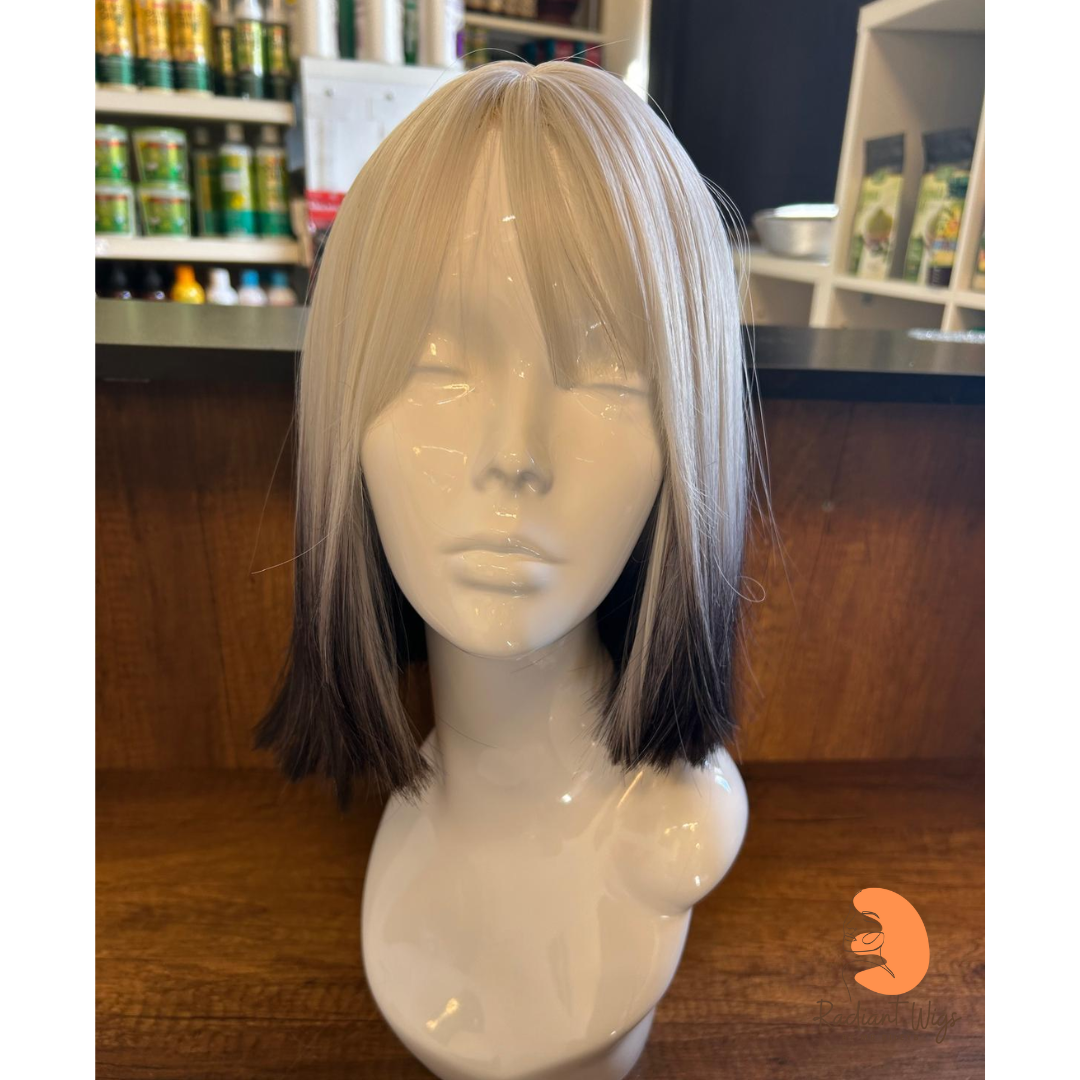 Kaz - 11", Straight, Synthetic Wig - White with Black Tips