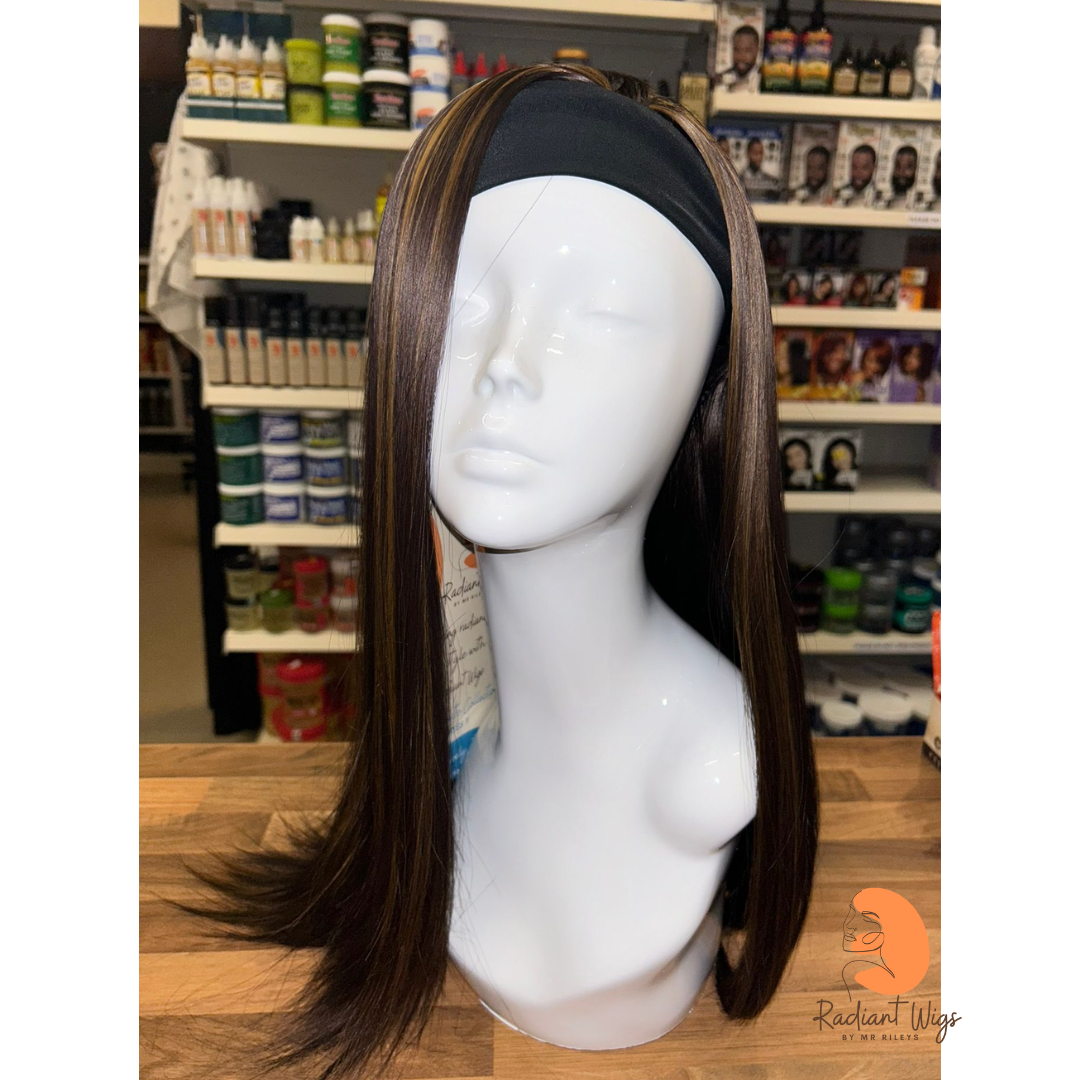 Nicole - 21", Straight, Synthetic Headband Wig - Dark Brown with Highlights