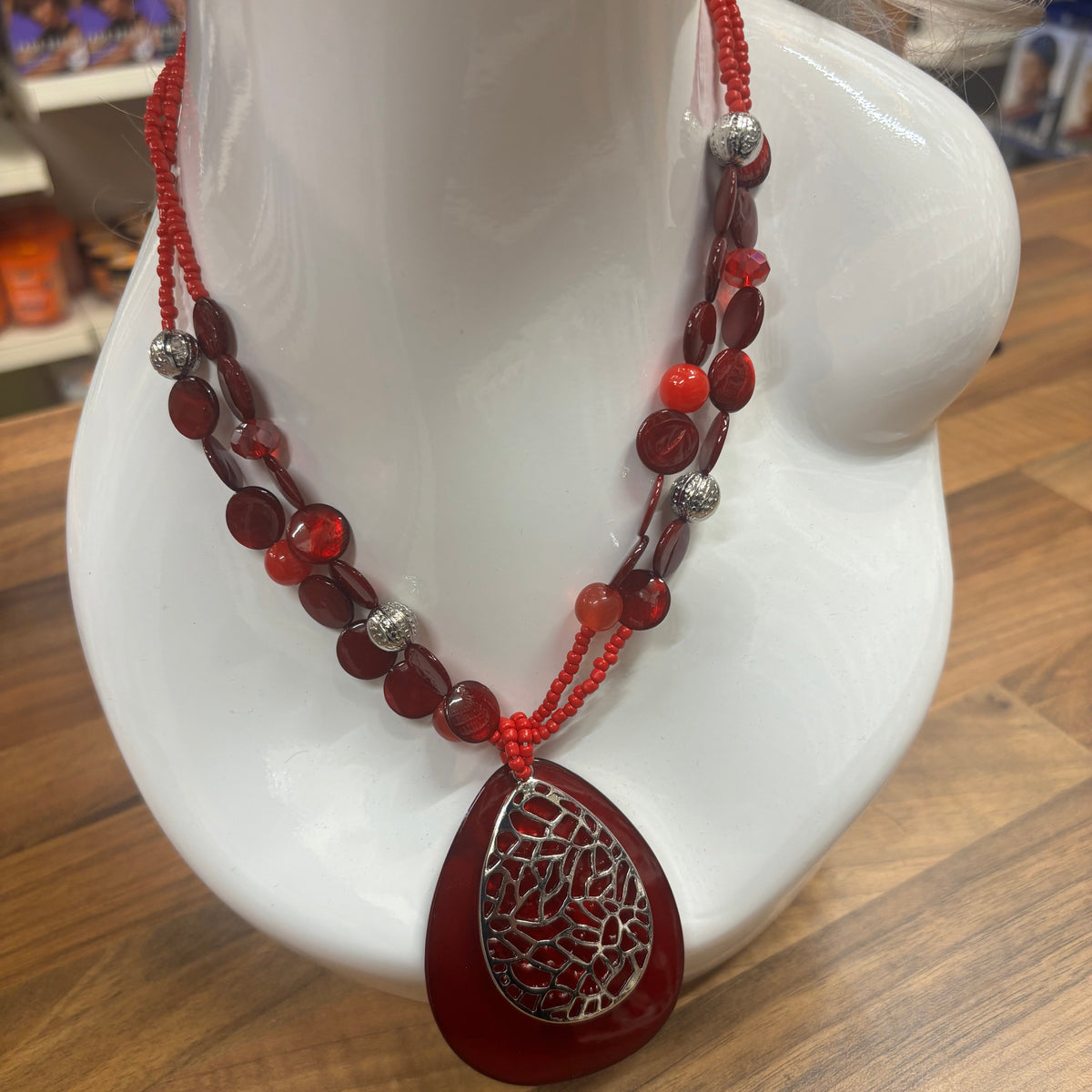 Red & Silver Statement Necklace