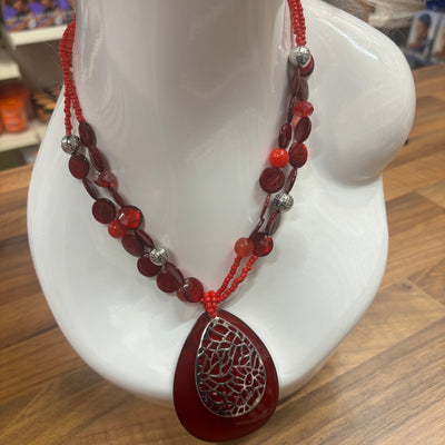 Red & Silver Statement Necklace