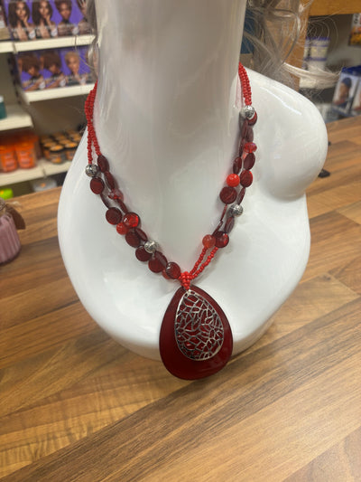 Red & Silver Statement Necklace