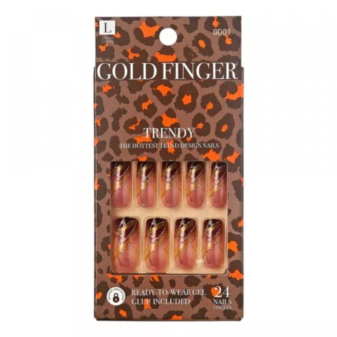 GoldFinger: False Press On Nails - Trendy Nails - Long GD01