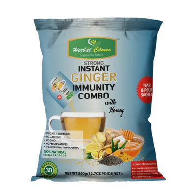 Herbal Choice Strong Instant Ginger Immunity Combo Tea with Honey Granules - 30 Sachets