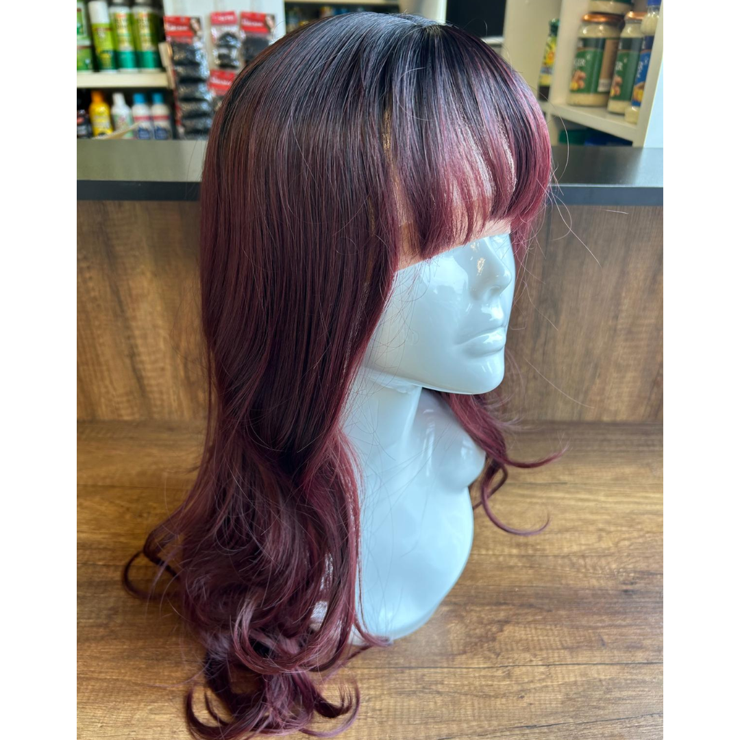 Julie - 25", Loose Wave, Synthetic Wig - Ombre Black & Purple/Red