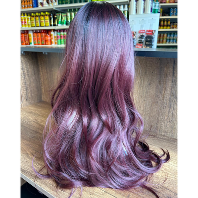 Julie - 25", Loose Wave, Synthetic Wig - Ombre Black & Purple/Red