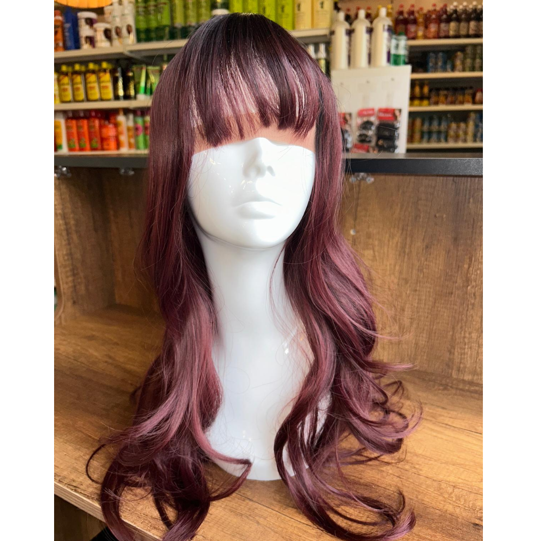 Julie - 25", Loose Wave, Synthetic Wig - Ombre Black & Purple/Red