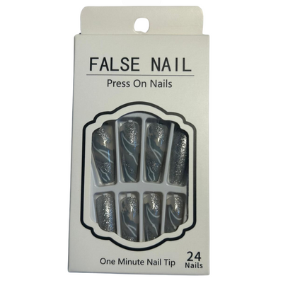 False Press On Nails - Grey Silver Design