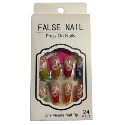 False Press on Nails - Tropical Flower Design