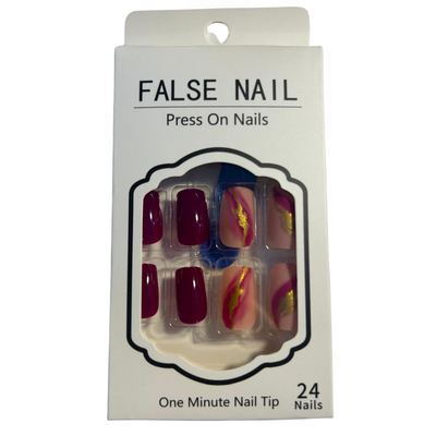 False Press On Nails - Purple Gold Design