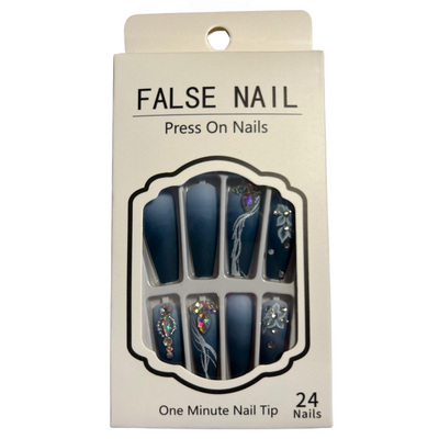 False Press On Nails - Blue Ombre Crystal Design