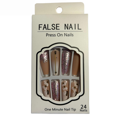 False Press On Nails - Pink Glitter Design