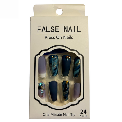 False Press On Nails - Blue Marble Design