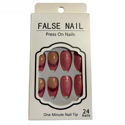 False Press On Nails - Pink Glitter