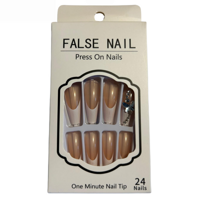 False Press On Nails - French Tip Crystal Design