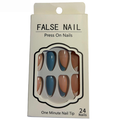 False Press On Nails - Blue Gold Design