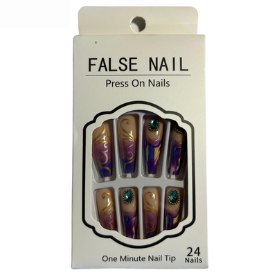 False Press On Nails - Purple Jewel Design