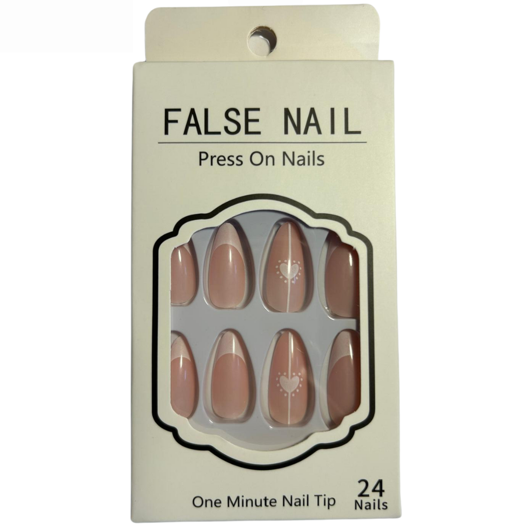 False Press On Nails - White Heart Design