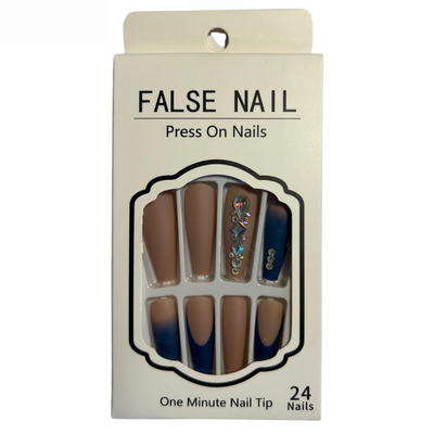 False Press On Nails - Blue Nude Design