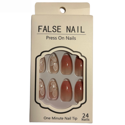 False Press On Nails - Pink Ombre Flower Design