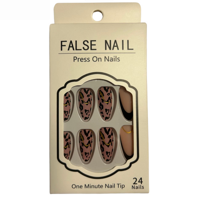 False Press On Nails - Black Nude Cheetah Design