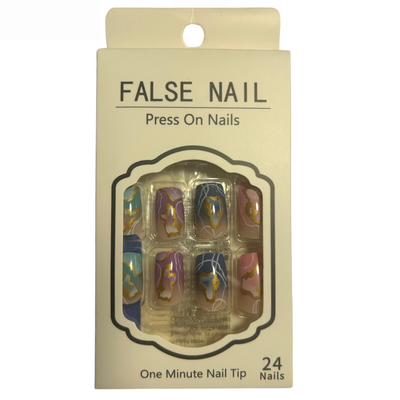 False Press On Nails - Purple Pink Blue Design