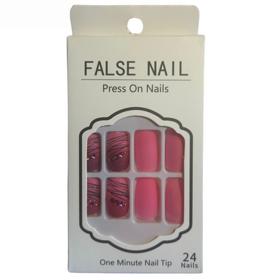 False Press On Nails - Hot Pink Design