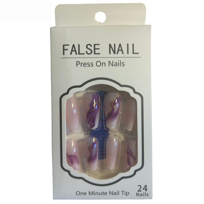 False Press On Nails - Purple Marble Design