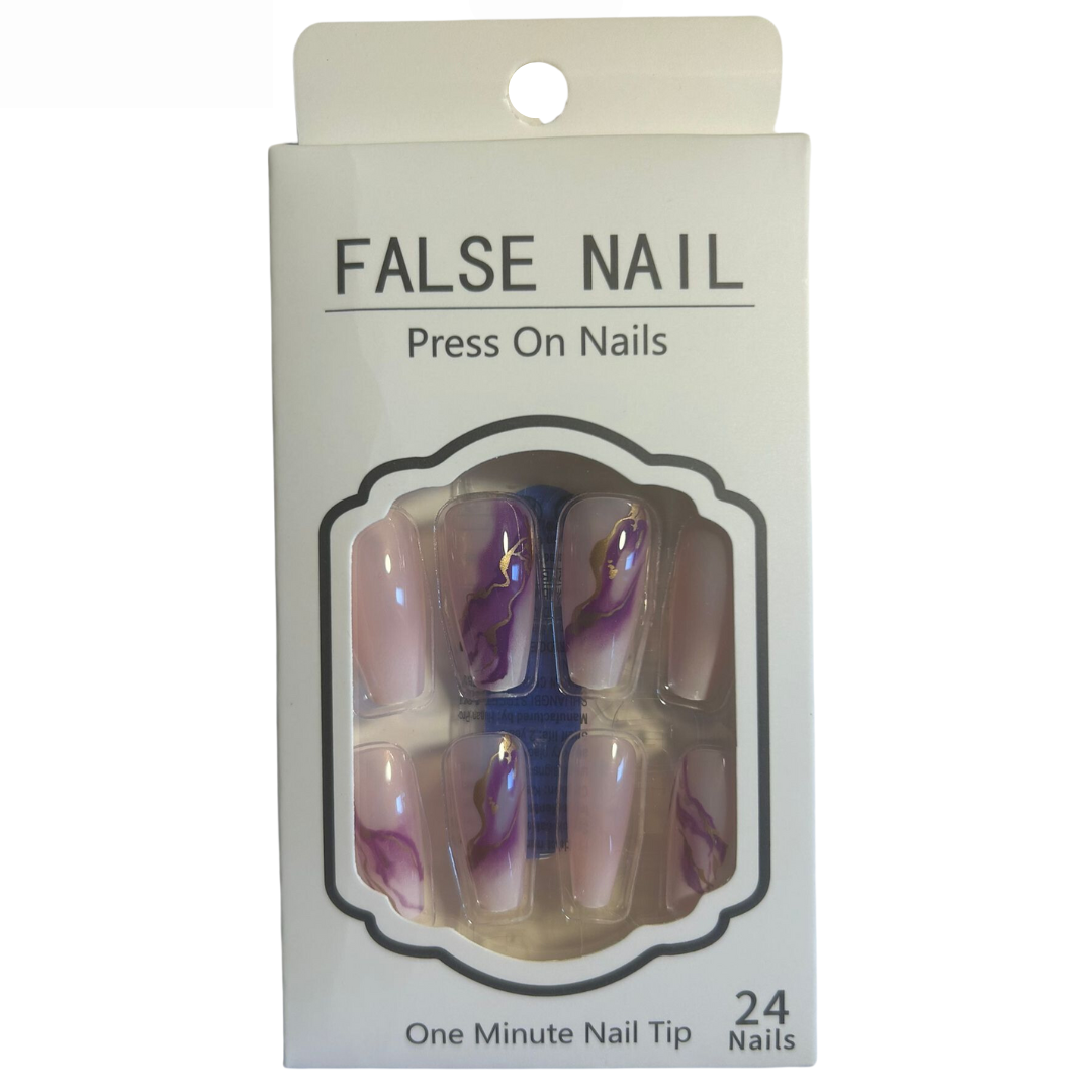 False Press On Nails - Purple Marble Design