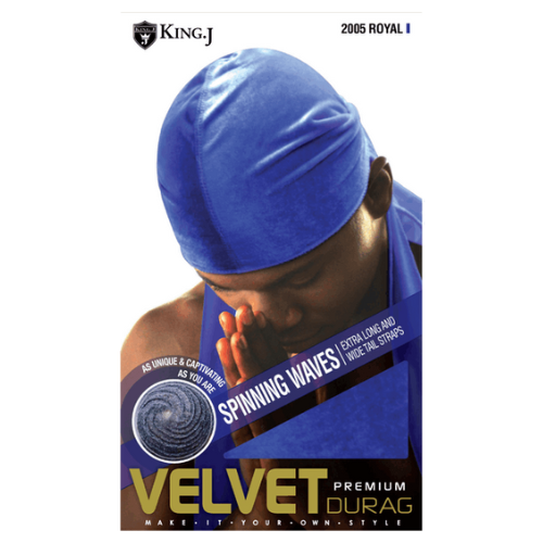 King J Velvet Durag - Royal Blue (#2005)