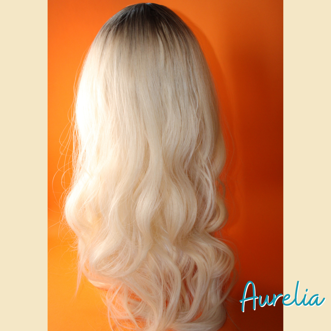 Aurelia - 24" Body Wavy Synthetic Wig - Blonde with Ash Brown Roots