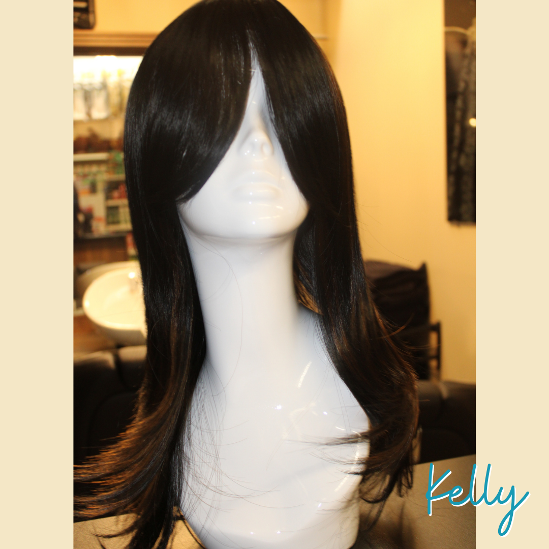 Kelly - 20", Straight Layered, Synthetic Wig - Black with Highlights